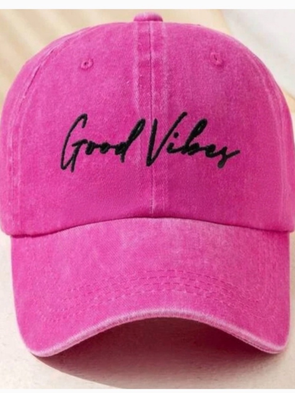 Pink "Good Vibes" Embroidered Baseball Cap